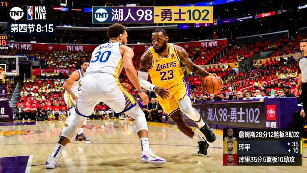 NBA季后赛洛杉矶湖人队对阵金州勇士队的比赛直播画面
